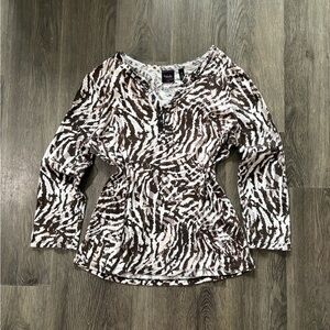 Chico's Brown and White Animal Print Long Sleeve Top